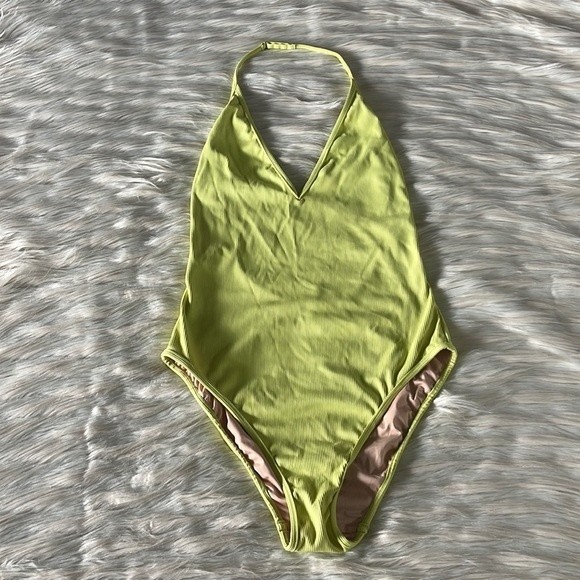 NWT Madewell Second Wave Ribbed Halter One-Piece Swimsuit in Exotic Pear - Picture 7 of 13